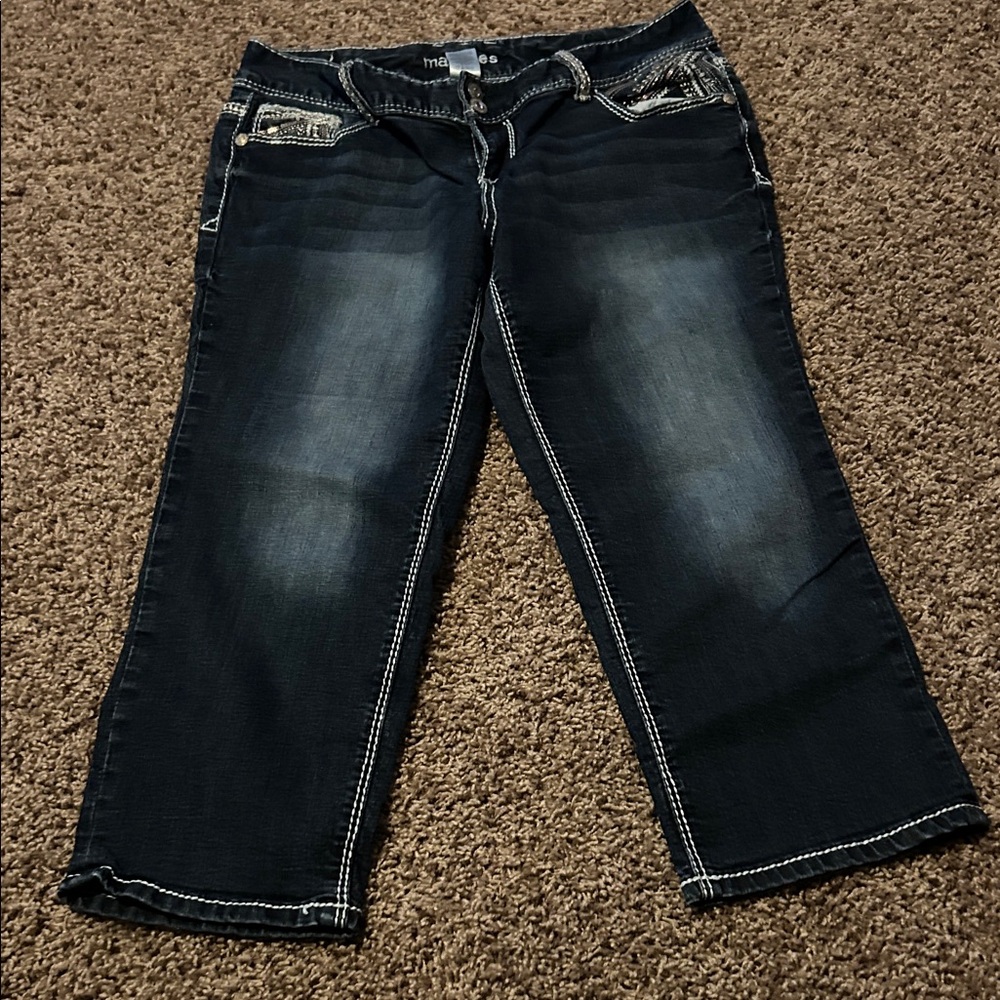 Maurices Dark Blue Cropped Jeans with White Contrast Stitching